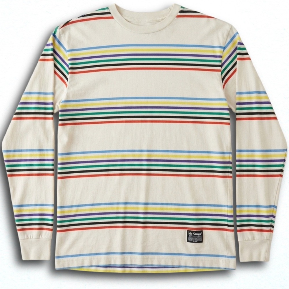 Levis Mens Multi Color Rainbow Striped Long Sleeve T-Shirt White Crew Neck
